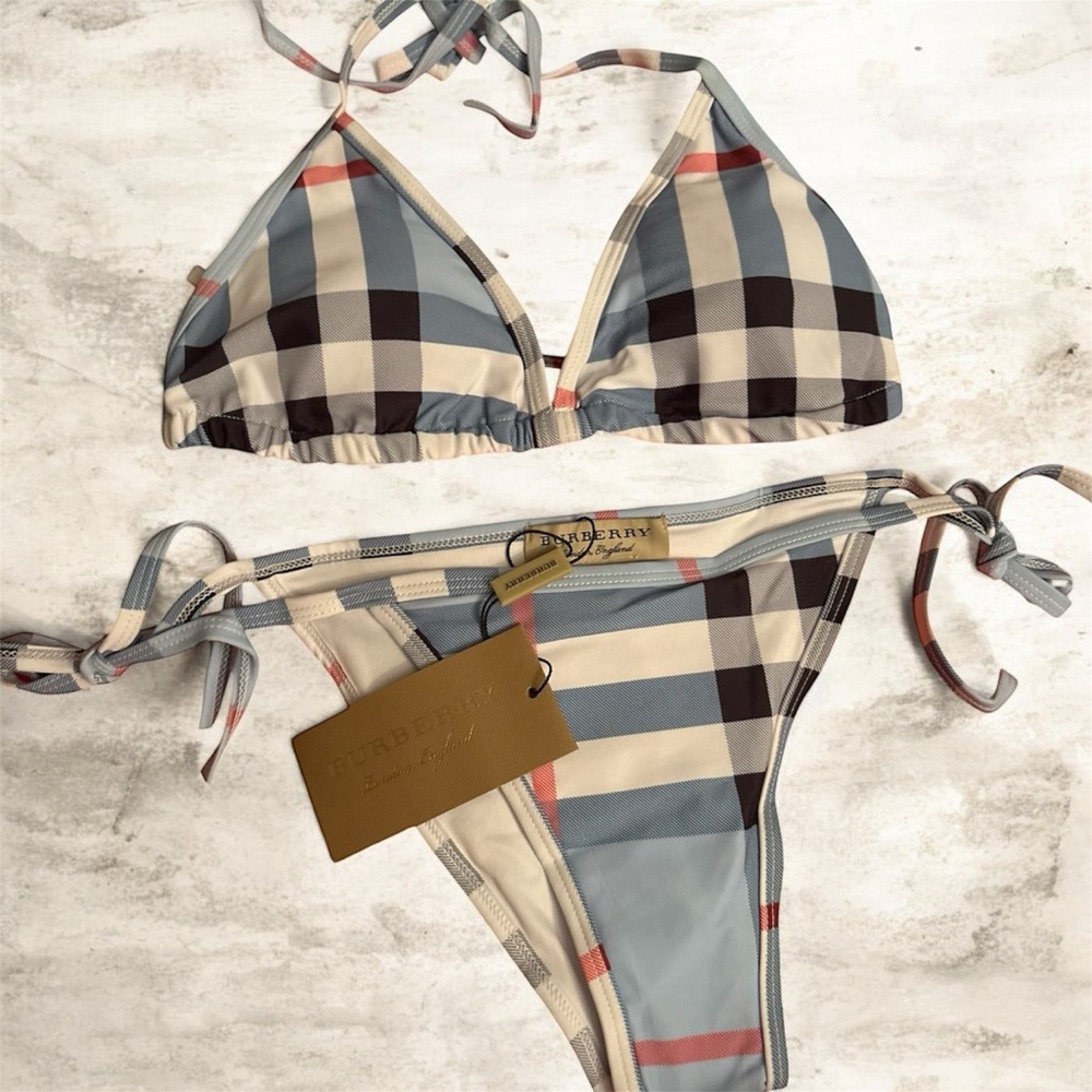 Burberry Blue and Cream Plaid Bikini